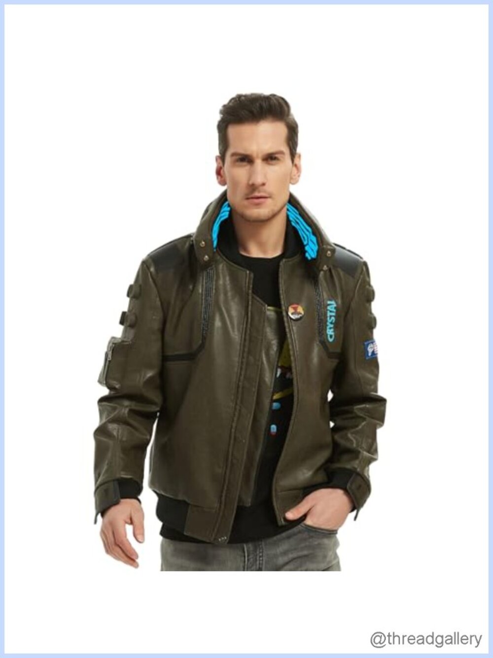 Unisex Faux Leather Jacket Cosplay Stand Collar Luminous